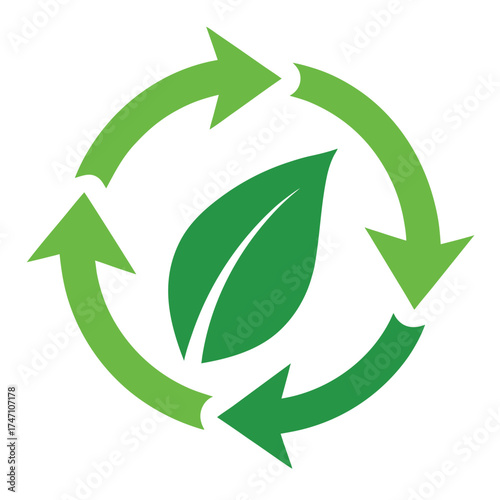 Simple Eco Leaf Recycle Icon Vector on White Background