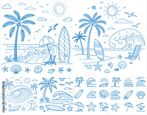 vector set of tropical beach icons