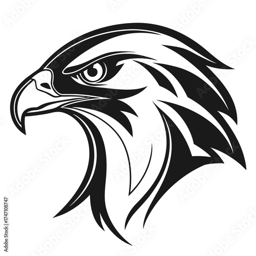 Black minimalist falcon head graphic on white background 1