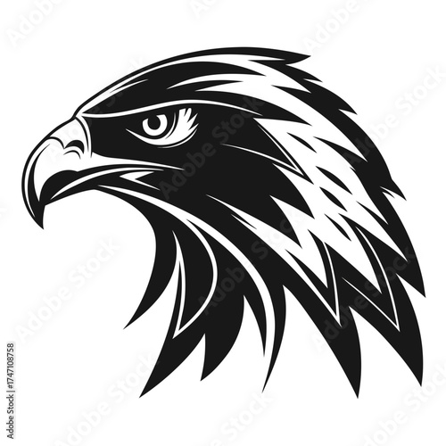 Black minimalist falcon head graphic on white background