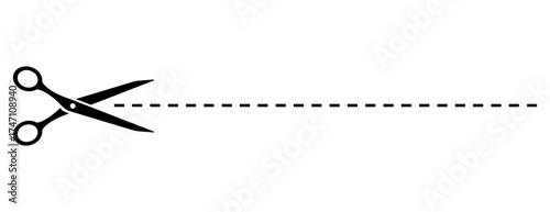 Black Scissor Cut Line Symbol PNG with Transparent Background