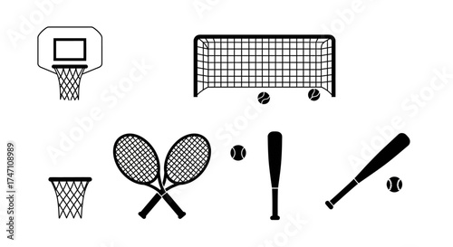 Collection of hand drawn sports equipment icons for active lifestyle and athletic competition fun vector