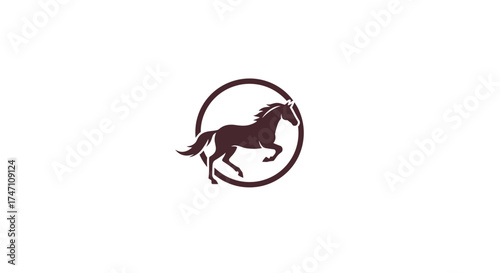 Silhouette of a powerful galloping horse within a circular emblem symbolizing freedom speed and strength vector