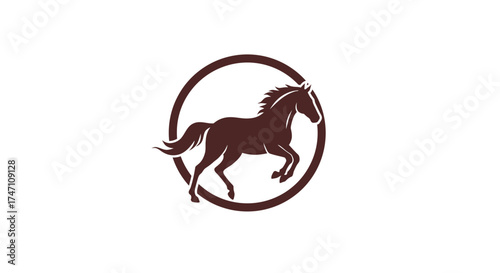 Majestic brown horse galloping freely inside a circular emblem symbolizing speed power and graceful movement vector
