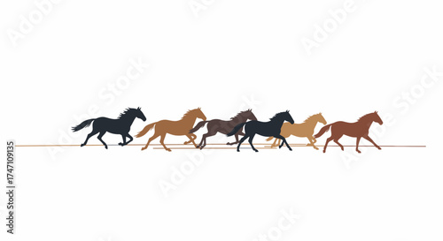 Majestic herd of diverse colored horses running freely across a bright expansive landscape symbolizing freedom and untamed spirit vector