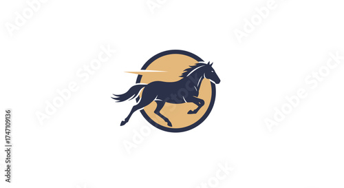 Dynamic silhouette of a galloping horse centered within a warm circular emblem symbolizing power freedom and speed vector
