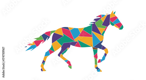 Colorful geometric horse silhouette vibrant polygonal art design animal gallop motion spirit equine abstract modern creative vector