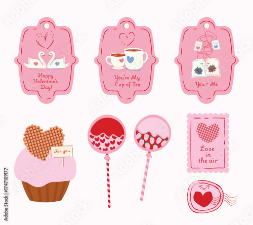 Cute Valentine’s Collection with Tea, Sweets and Love Couples