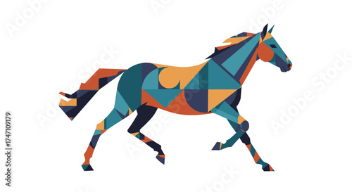 Dynamic geometric horse silhouette artistic colorful low poly design running motion galloping equine animal vector