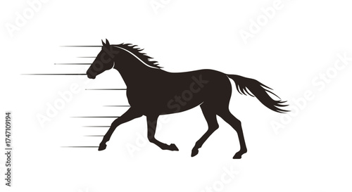 Dynamic silhouette of a galloping horse in full motion with flowing mane and tail capturing spirit of freedom vector
