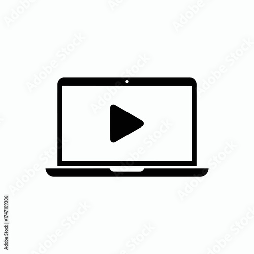 Laptop with Play Button Icon – Online Video and Digital Learning Symbol
