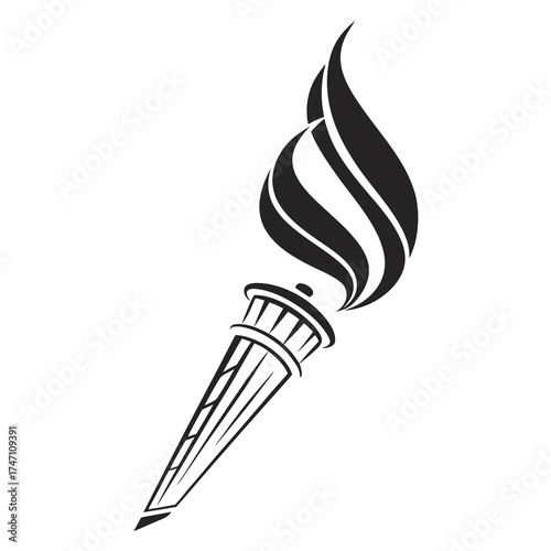 Black torch with stylized flame on white background 2
