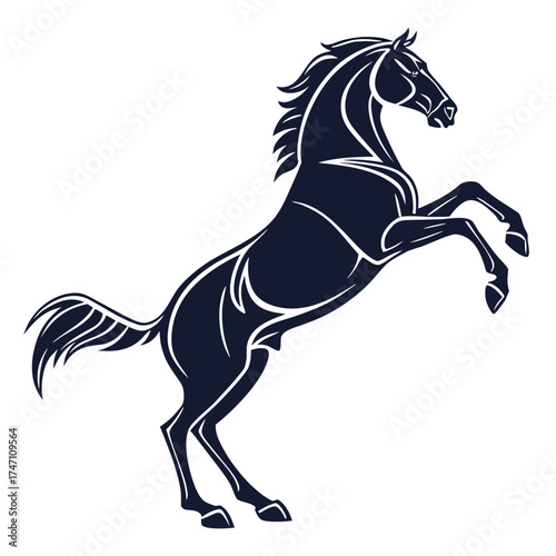 Dark blue horse rearing on hind legs graphic animal