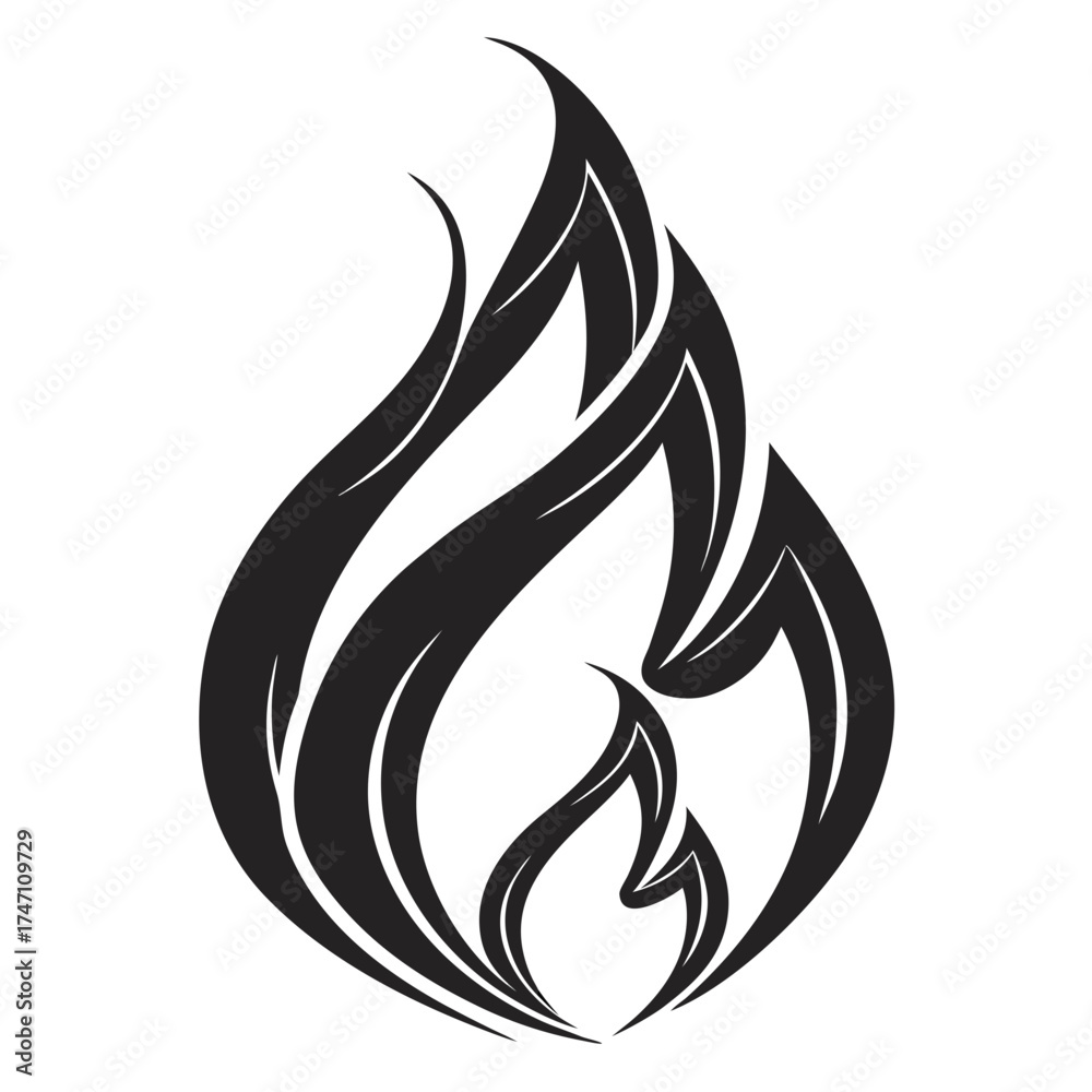 Obraz premium Black abstract flame shape logo with curved lines fire