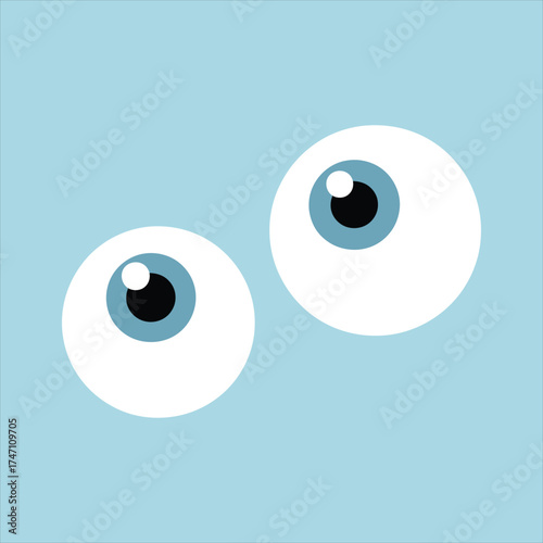 Two cartoon eyeballs with blue iris and black pupils looking upwards | Vector illustration
