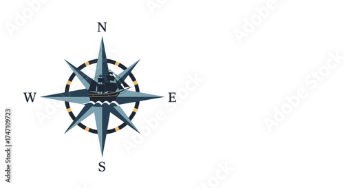 Detailed compass rose showing cardinal directions north south east west navigation symbol guiding travel and exploration concept vector