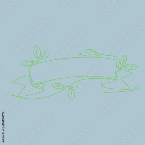 Elegant green vine with leaves forming a decorative banner on a soft blue