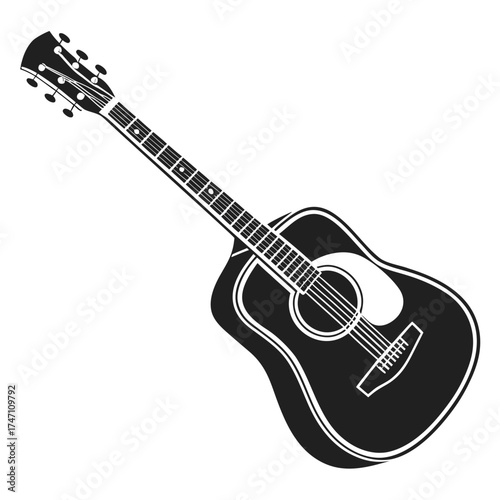 Black acoustic guitar silhouette on white background 3