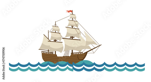 Majestic tall ship sailing on blue ocean waves illustrating maritime adventure and nautical exploration journey vector