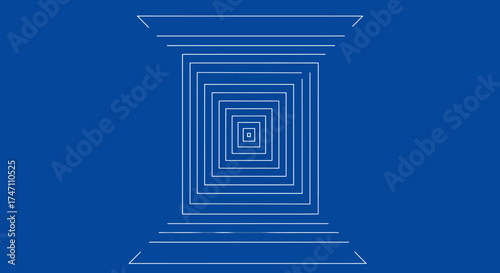 Abstract neon blue geometric tunnel perspective through futuristic sci-fi architecture endless corridor digital art vector