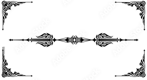Elegant black ornate flourish corner accents and decorative horizontal divider design elements for sophisticated layouts vector