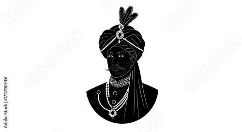 Elegant mughal emperor bust silhouette depicting royal indian heritage and opulent cultural portraiture vector