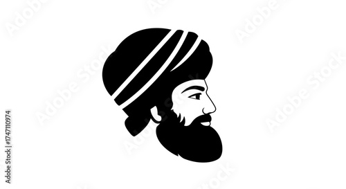 Profile silhouette of a sikh man with turban and beard symbolizing spirituality culture heritage sikhism traditional. vector