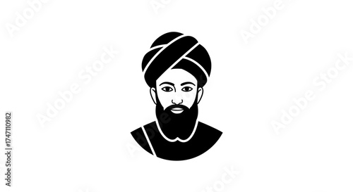 Stylized portrait of a man wearing a turban and beard simple graphic representation of middle eastern or south asian man cultural iconography detailed facial features and clothing vector