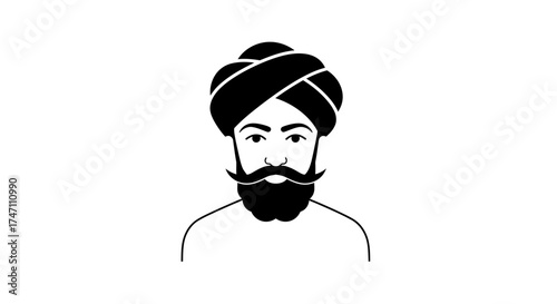 Indian man with turban and beard artistic drawing cultural portrait symbol representation ethnic heritage sikh identity traditional headwear. vector