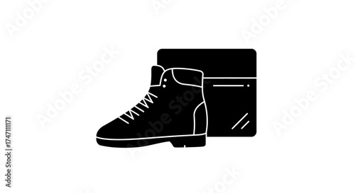 High top boot silhouette with packaging box isolated graphic object for fashion and footwear concepts vector