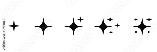 Black Sparkle Icons Progression Set star symbol On Transparent Background