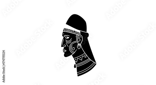 Ancient african tribal man profile silhouette isolated on white graphic art design element symbol representing heritage culture vector