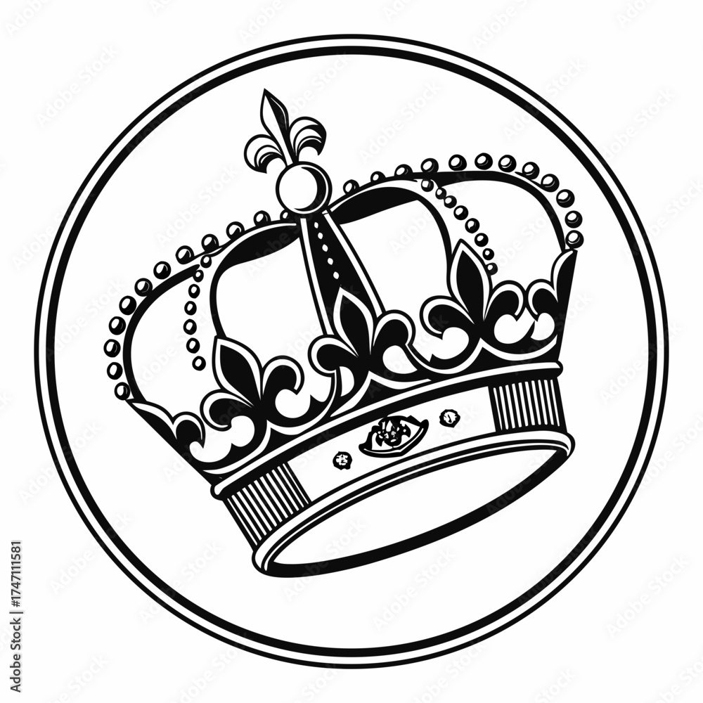 Fototapeta premium Black crown emblem with fleur de lis and pearls symbol