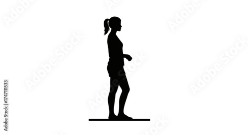 Silhouette of athletic woman standing in profile athletic pose ready for action dynamic movement fitness person exercising outdoors activity vector
