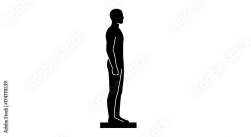 Side profile silhouette of a standing human male figure with detailed musculature and subtle outline against a neutral backdrop vector