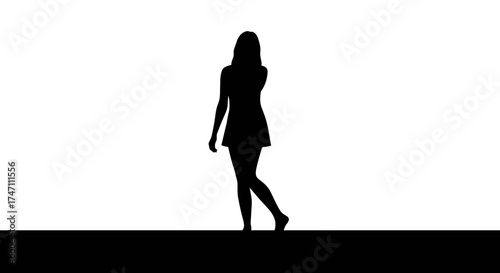 Silhouette of a young woman standing gracefully with arms to side against contrasting background showing stylish fashion silhouette vector