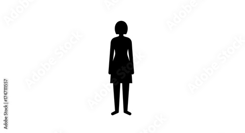 Silhouette of a full body woman standing facing forward isolated on white simple graphic representation of a person vector