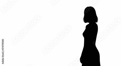Silhouette of a woman in profile standing gracefully with subtle elegance against a stark bright background vector