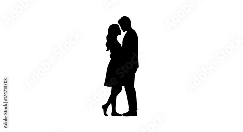 Romantic silhouette couple embracing tenderly close together in a sweet affectionate hug demonstrating true love vector