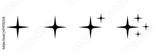 Set of black sparkle starburst icons On Transparent Background