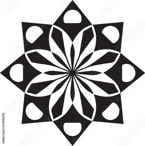 black and white abstract flower Diamond Petal Mandala Design
