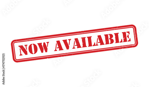 Now Available stamp, Now Available sign on red ink, Now Available grunge stamp, Now Available seal, Now Available sticker, Now Available distressed texture on white background
