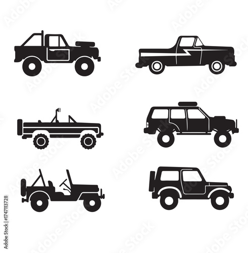  set 4x4 Utility Vehicle SUV, Off-road, Vector Illustration