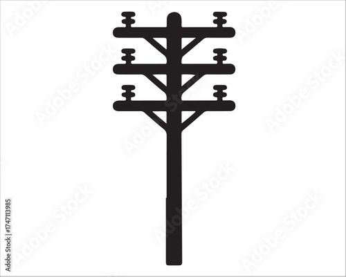 Black and white electric pole silhouette for industrial and engineering use