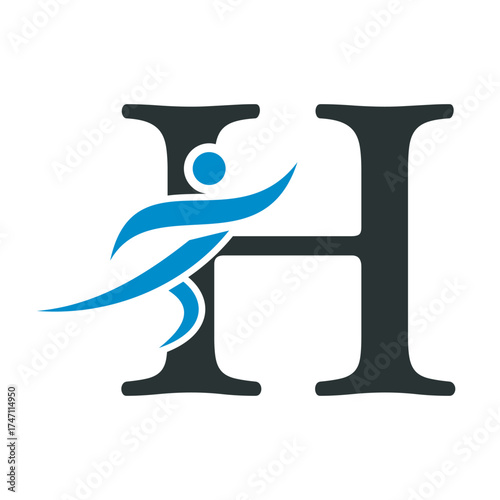 Initial Fitness Logo combine with letter H vector template
