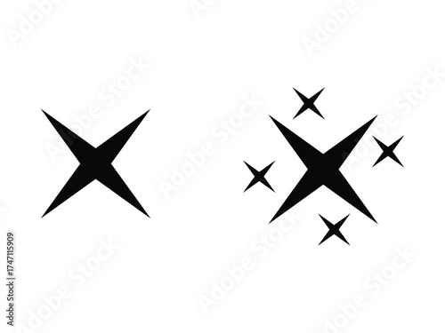 Black Sparkle Icons Solid and Cluster Comparison star On Transparent Background