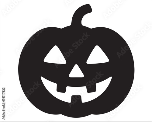 Silhouette of a Halloween pumpkin jack-o’-lantern with smiling face — spooky holiday decoration vector illustration in black and white style