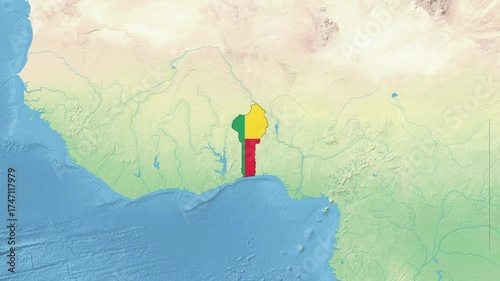 Benin Map Flag with border	