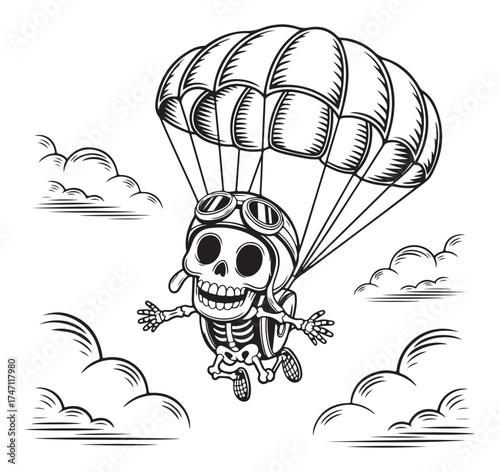Parachutist with goggles and helmet falling through Religious Symbol parachute skydiving