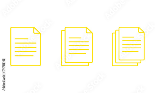 Three Yellow document icons with lines representing text isolated on transparent background